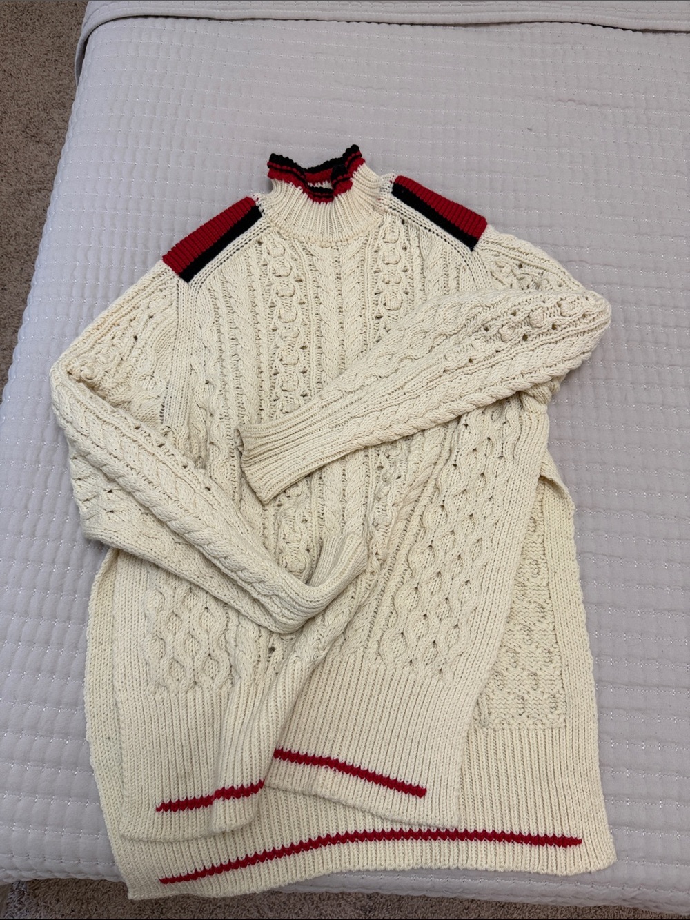Isabel Marant Cream Cable-Knit Turtleneck Sweater with Red & Black Trim - Picture 4 of 4
